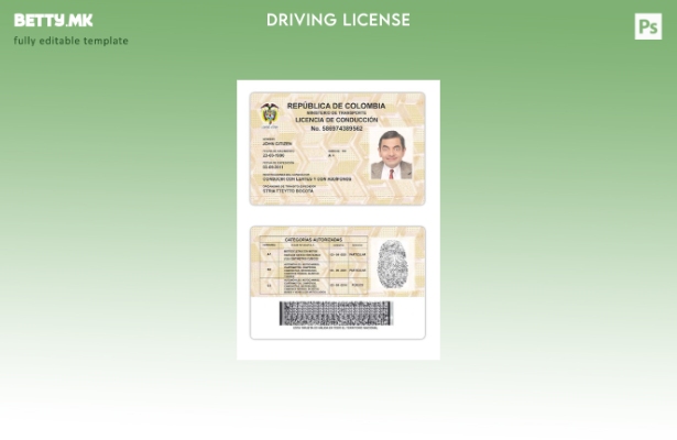 Шаблон за верзија на возачка дозвола Колумбија во модерен стил